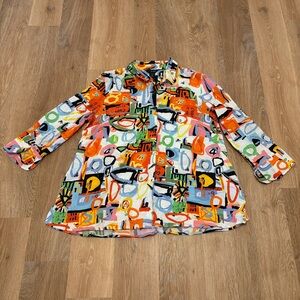 Ali Miles Multicolor Abstract "C'est La Vie" Lightweight Tunic XL